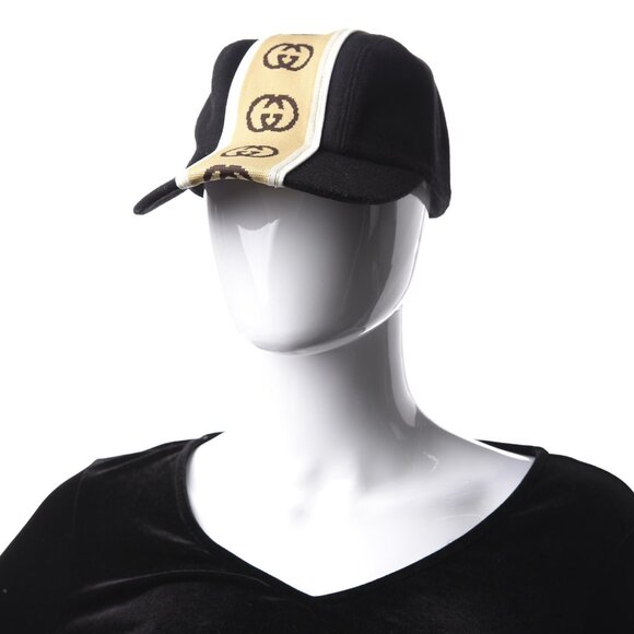 NWT Authentic Gucci  Wool Interlocking GG Stripe Baseball Hat M Black - Picture 5 of 5